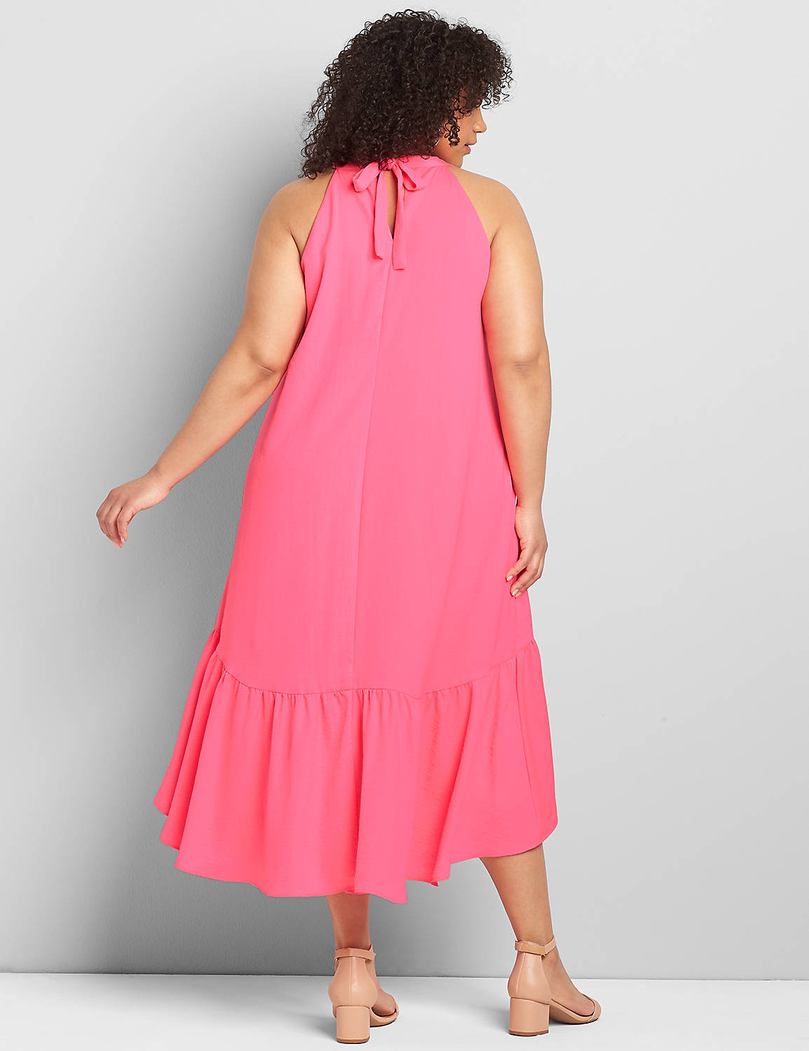 Sleeveless Halter Neck High Low Trapeze Dress 1120011:PANTONE Knockout Pink:18/20 Product Image 2