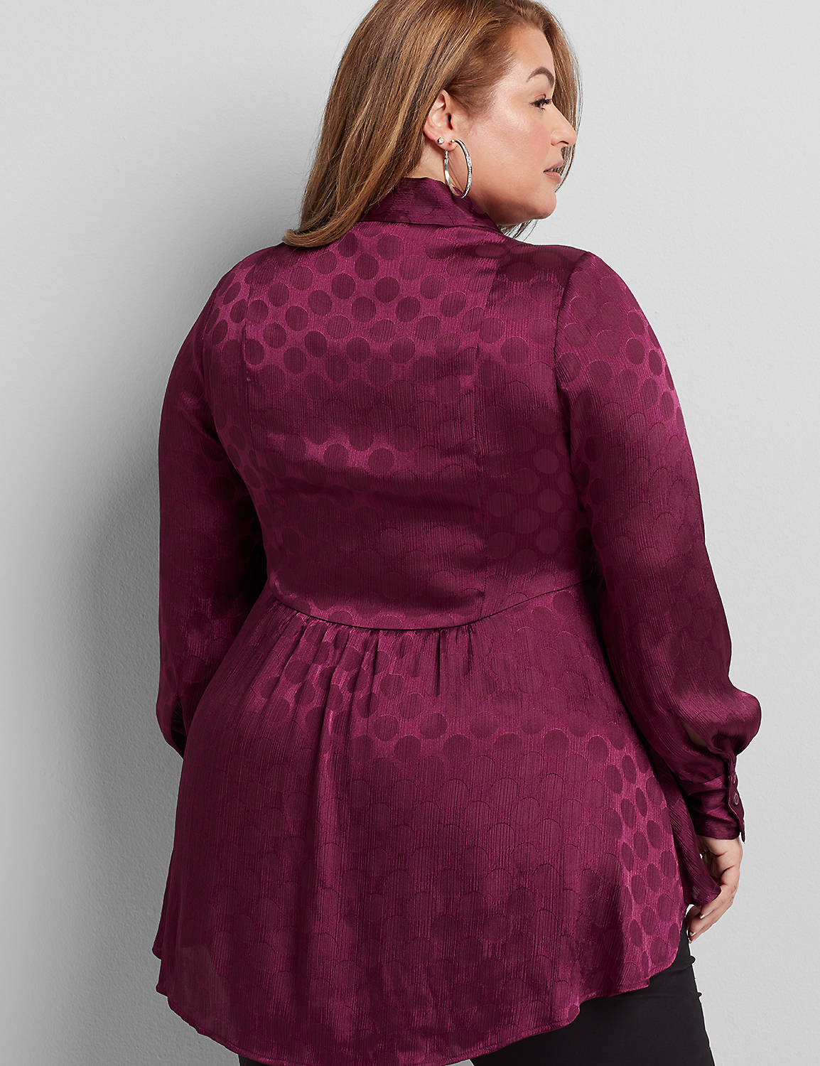 Long Sleeve Button Front High Low Tunic Novelty Jacquard Blouse 1114689:PANTONE Pickled Beet:14 Product Image 2