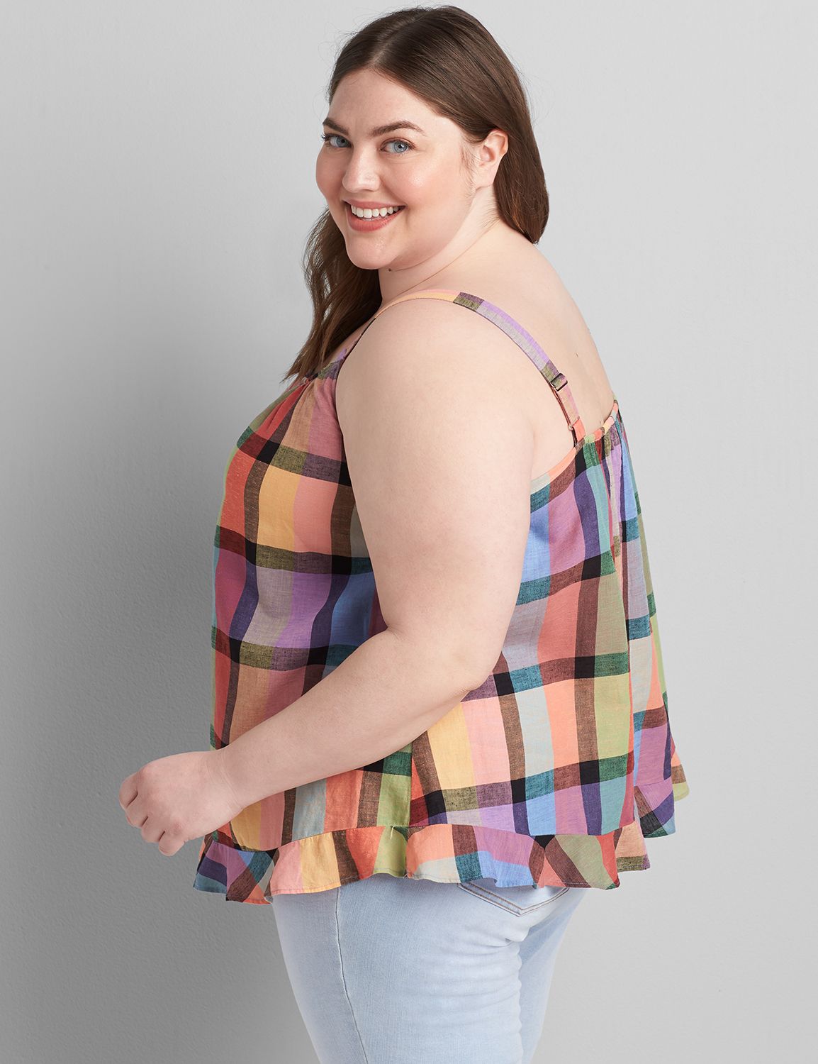 Sleeveless Ruffle Hem Plaid Cami 1120600:LBF21209FormaPlaidV5:22 Product Image 2