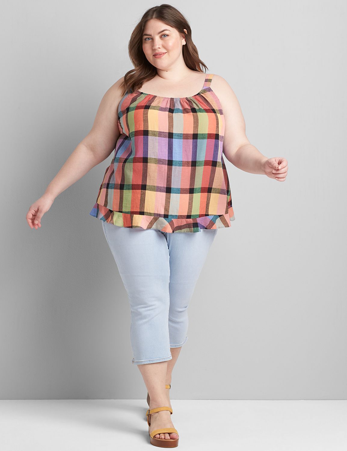 Sleeveless Ruffle Hem Plaid Cami 1120600:LBF21209FormaPlaidV5:22 Product Image 3