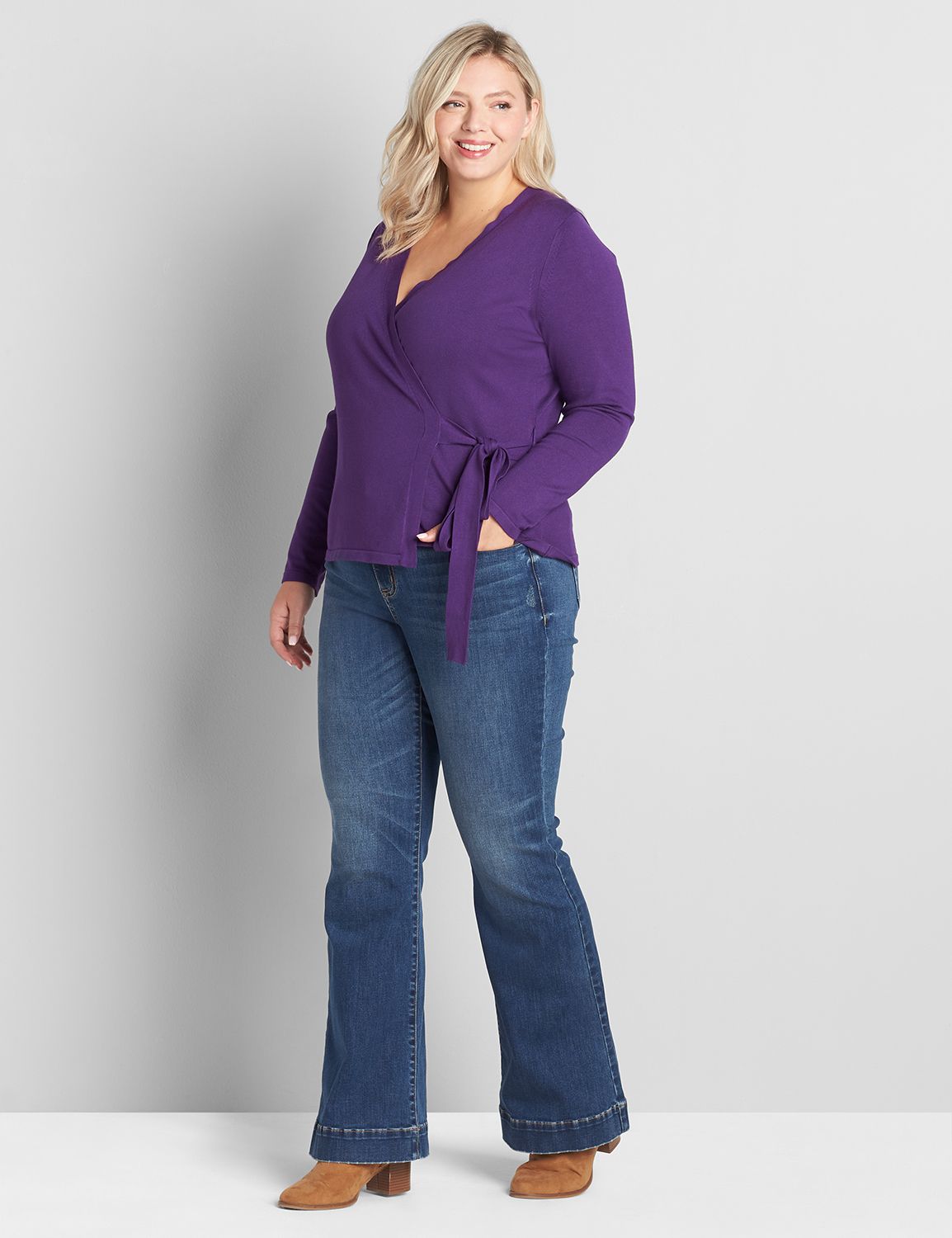 Long Sleeve V-Neck Surplice Pullover 1121033:PANTONE Acai:14/16 Product Image 3