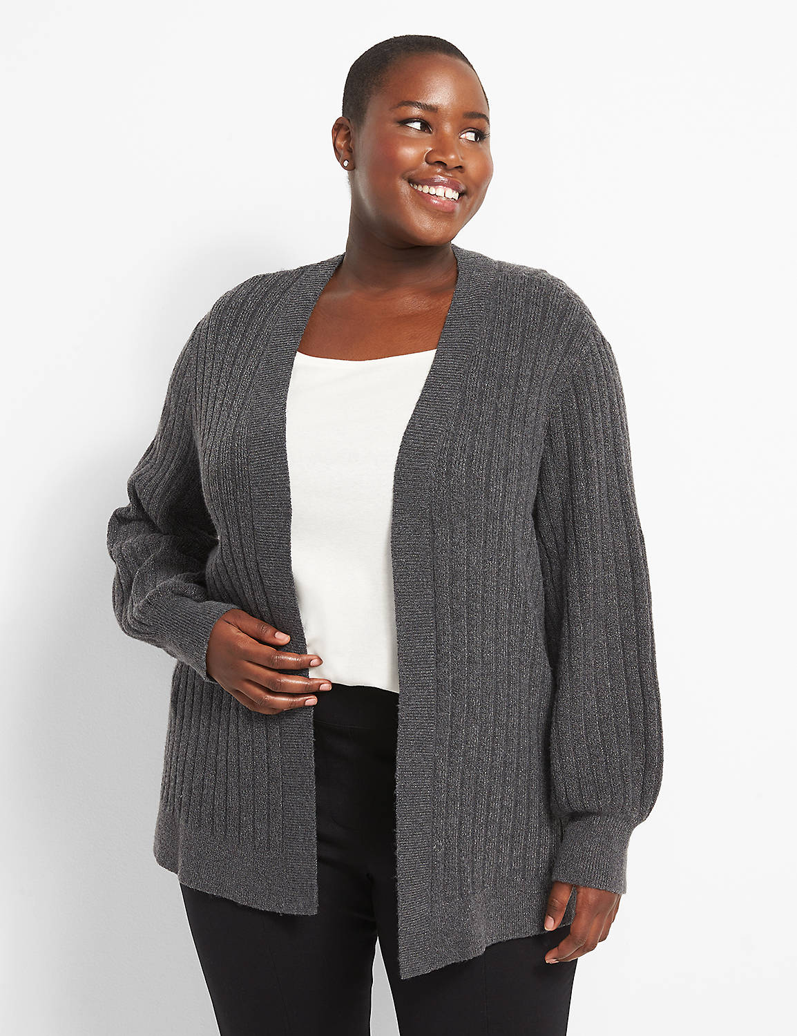 Open-Front Ribbed Cardigan Product Image 1