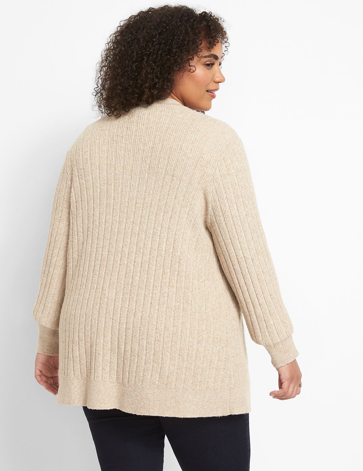 ACTIVE BASIC Ribbed Trim Open Front Cardigan
