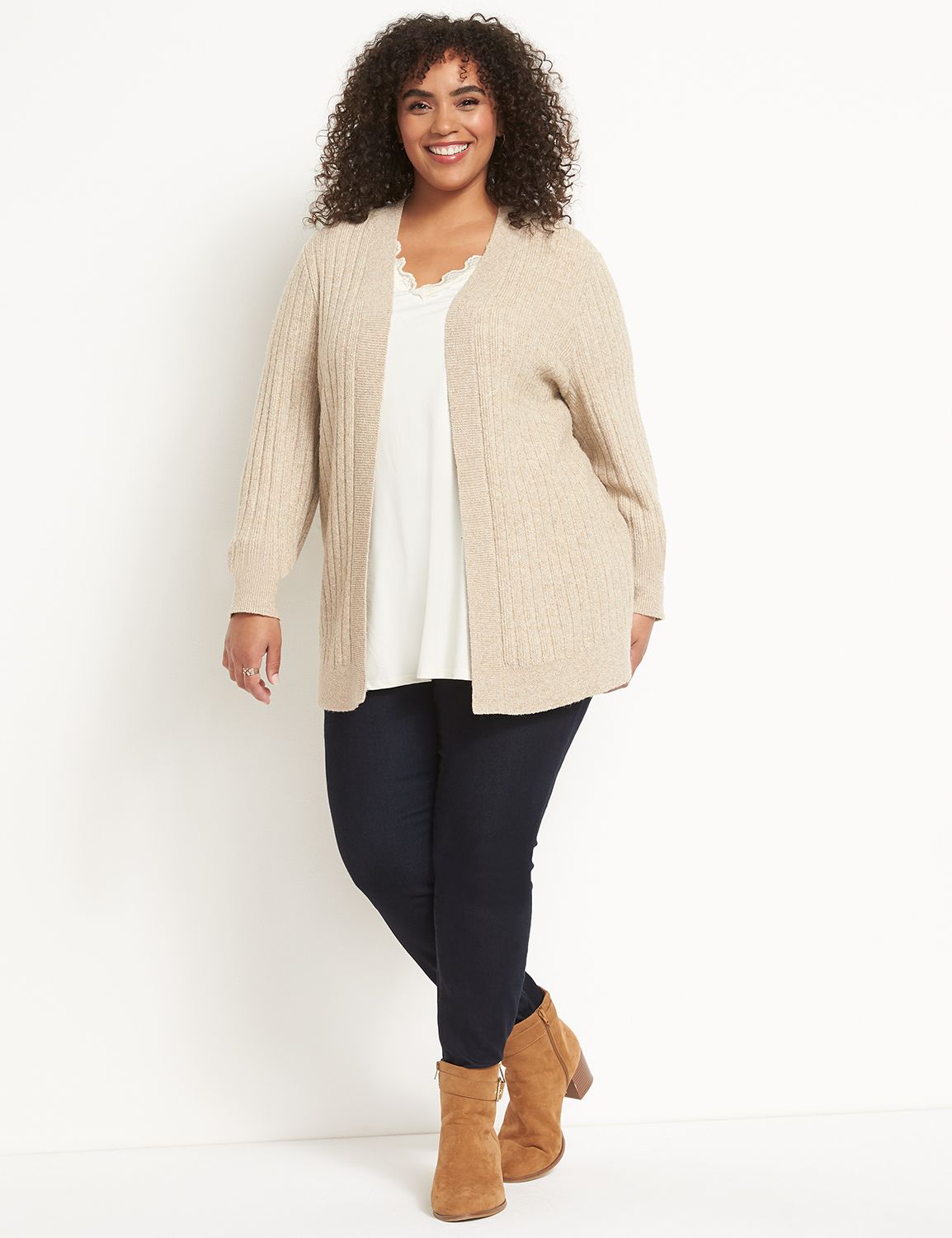 Open-Front Ribbed Cardigan