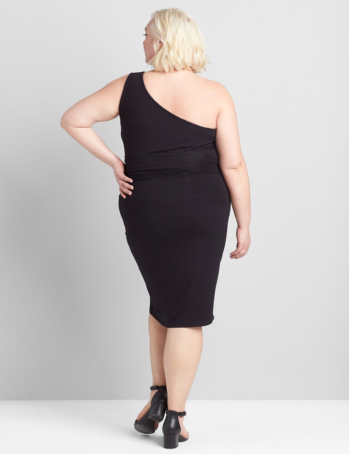 One Shoulder Asymmetric Hem Shirred Bodycon Dress 1120801:Ascena Black:22/24 Product Image 2