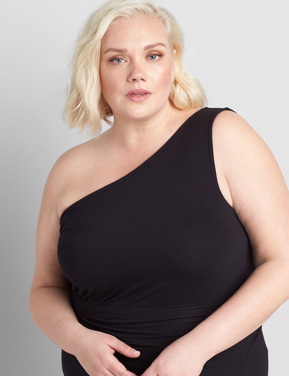 One Shoulder Asymmetric Hem Shirred Bodycon Dress 1120801:Ascena Black:22/24 Product Image 3