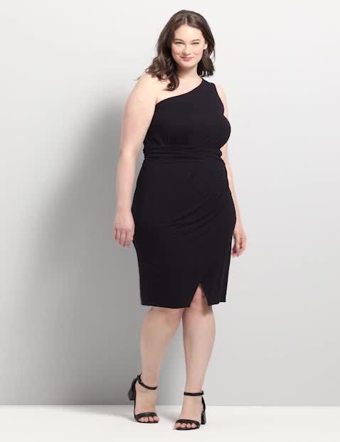 One Shoulder Asymmetric Hem Shirred Bodycon Dress 1120801:Ascena Black:22/24 image number 0