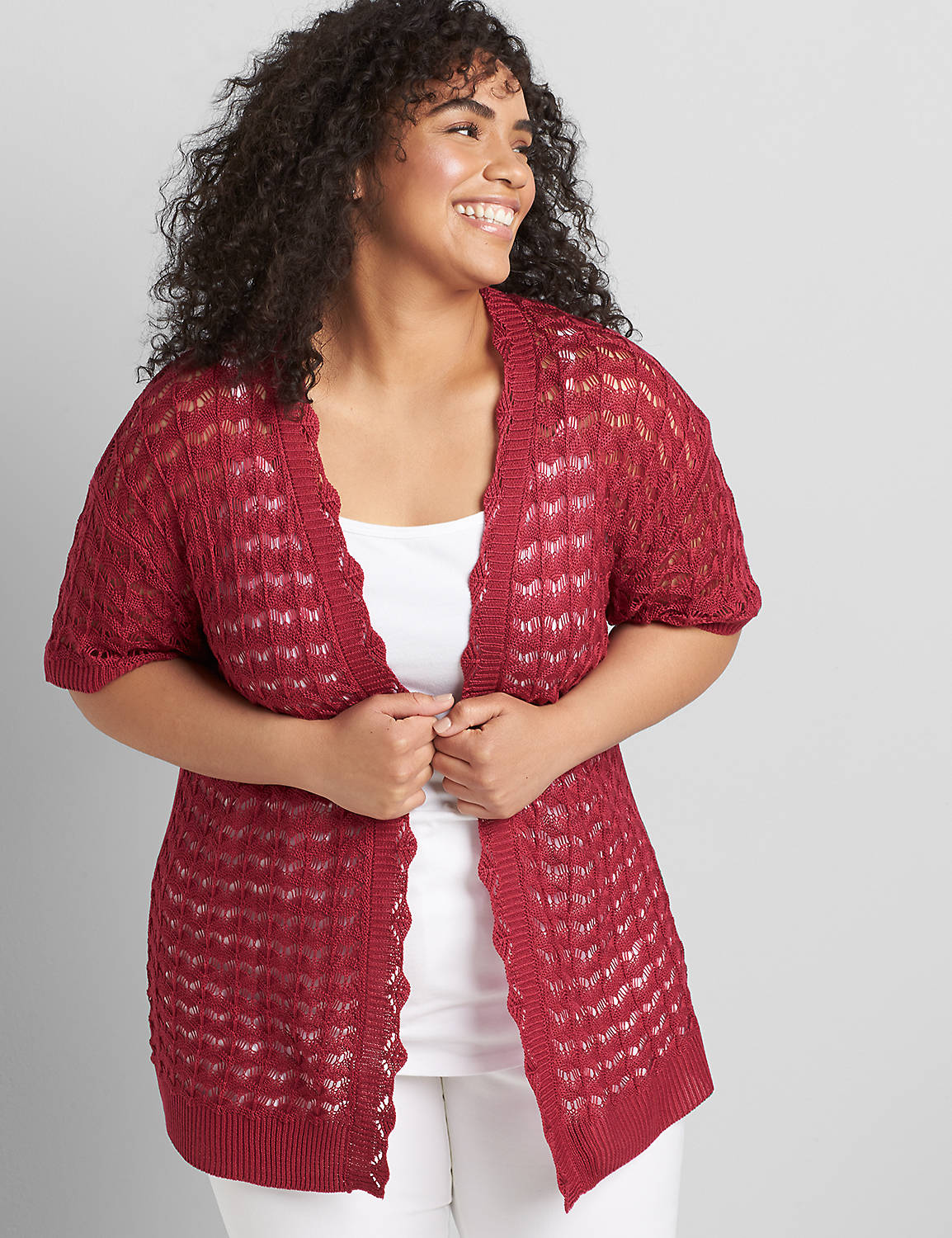 Open-Front Open-Stitch Cardigan Product Image 1