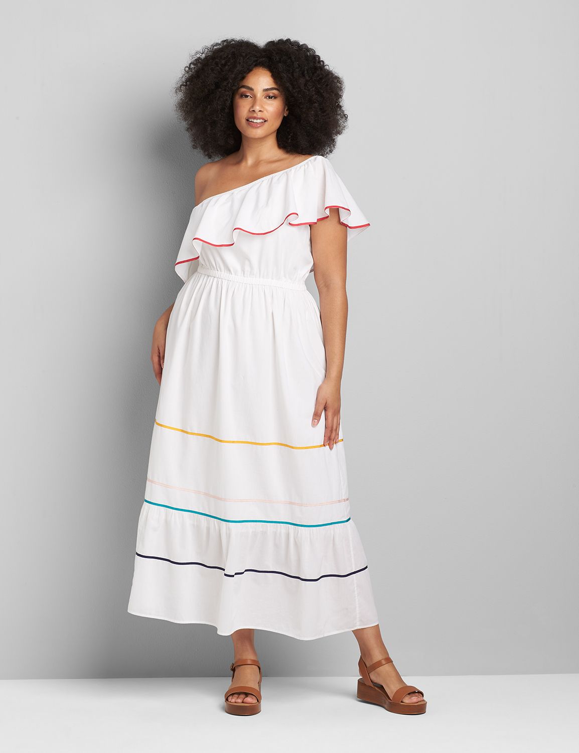 White One Shoulder Ruffle Hem Maxi Dress