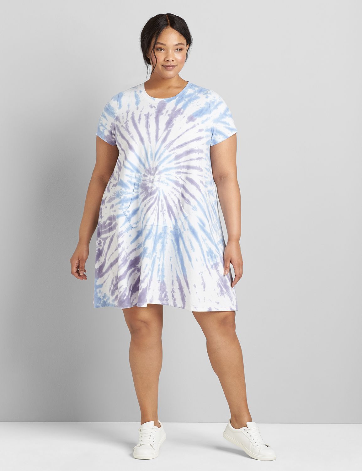Short Sleeve Crew Neck Tie Dye Swing Dress F 1121303:PANTONE Federal Blue :18/20