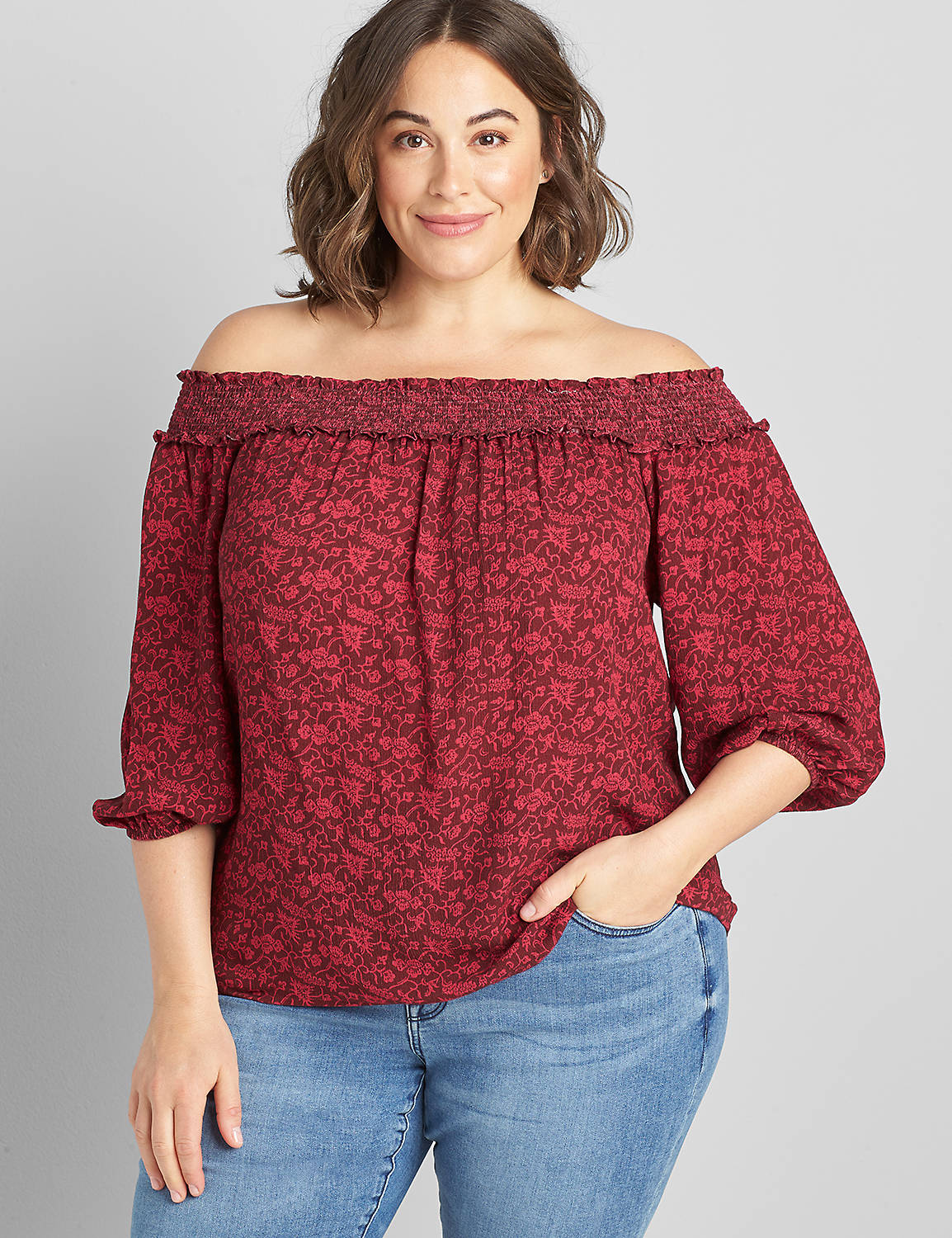 3/4 Sleeve Off-the-Shoulder Top Product Image 1