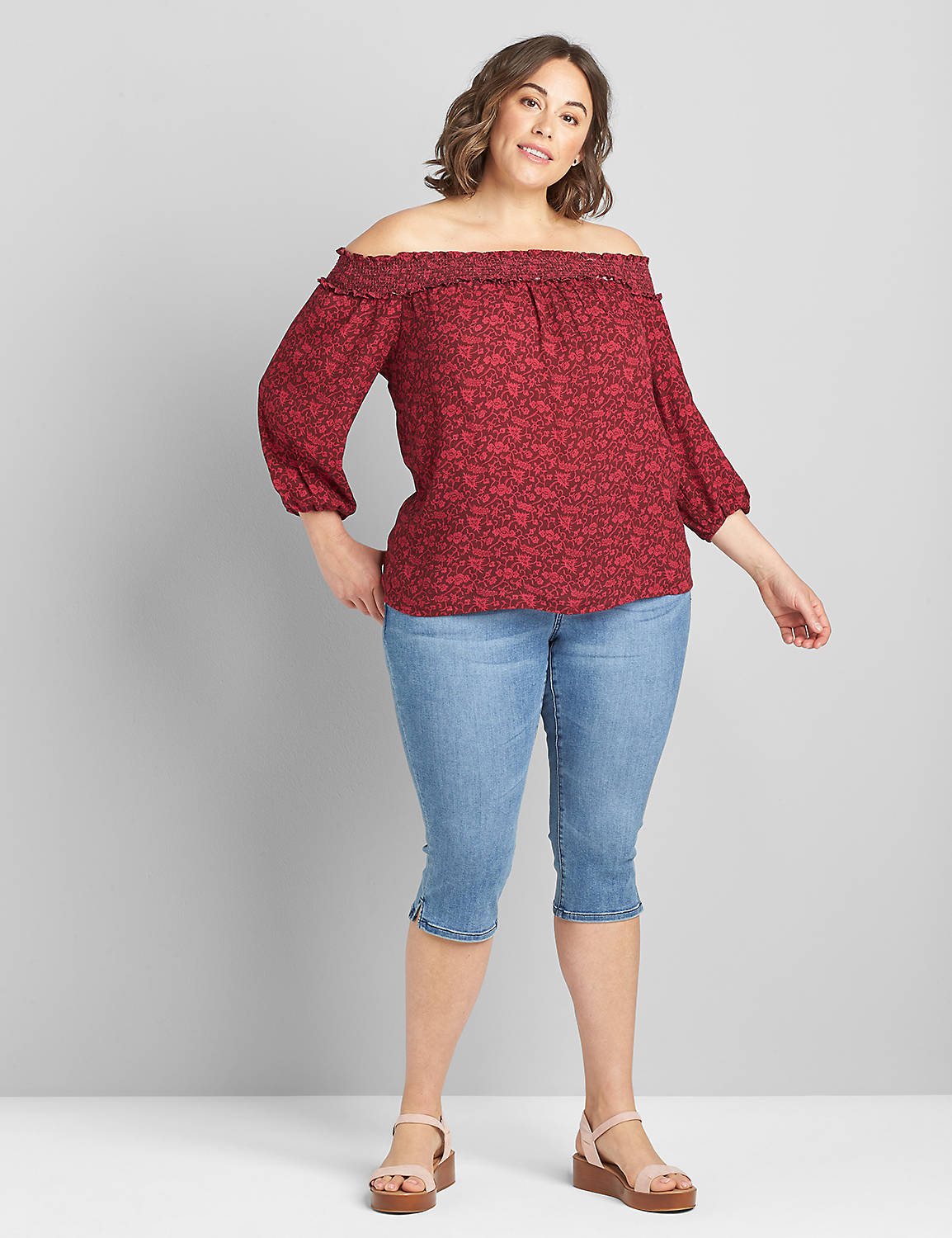 3/4 Sleeve Off-the-Shoulder Top Product Image 3