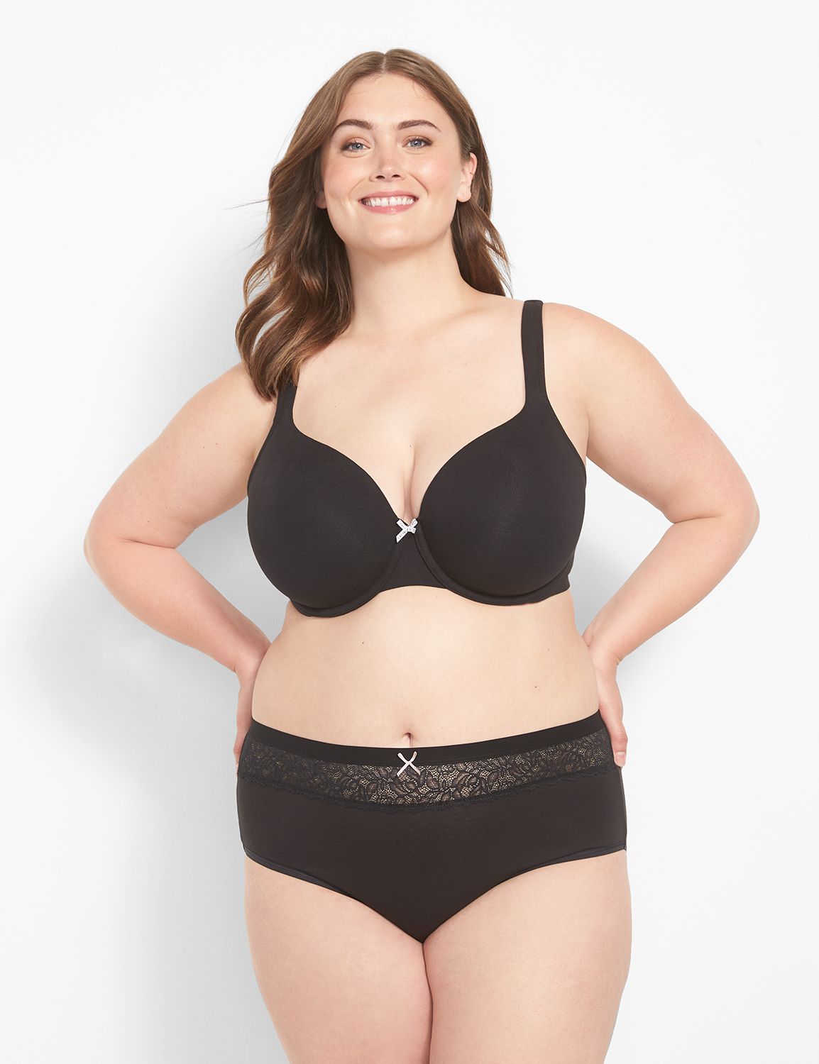 Cotton High-Leg Brief Panty With Lace Waist