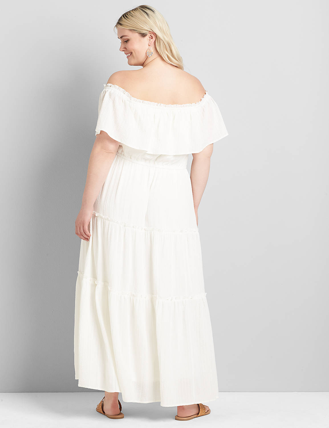Short Sleeve Off The Shoulder Tiered Maxi 1120640:Ascena White:22/24 PETITE Product Image 2