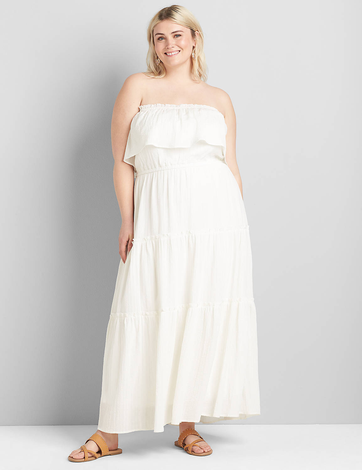 Short Sleeve Off The Shoulder Tiered Maxi 1120640:Ascena White:22/24 PETITE Product Image 5