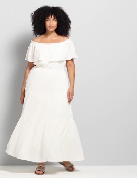 Short Sleeve Off The Shoulder Tiered Maxi 1120640:Ascena White:22/24 PETITE image number 0
