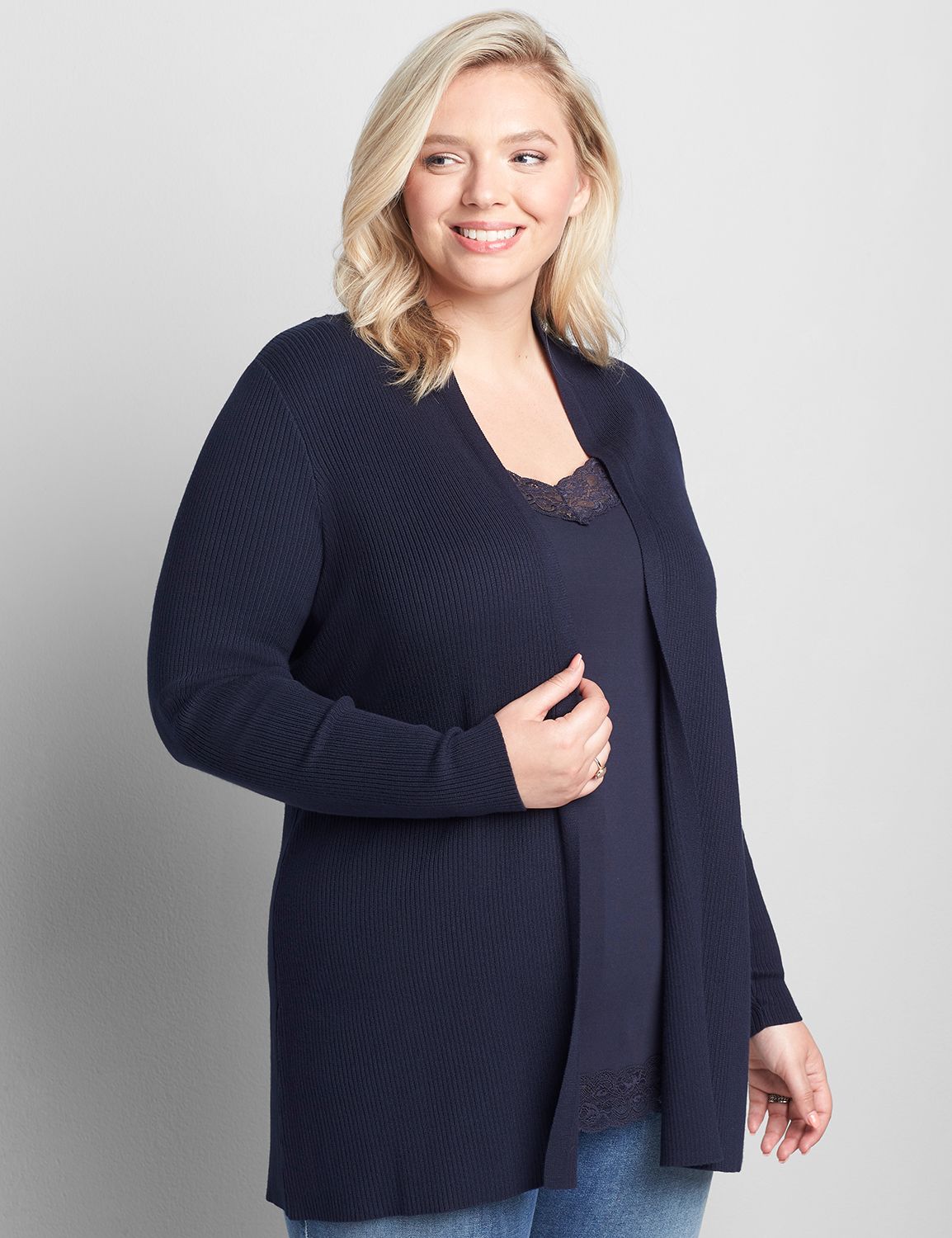 Open-Front Ribbed Cardigan Product Image 1