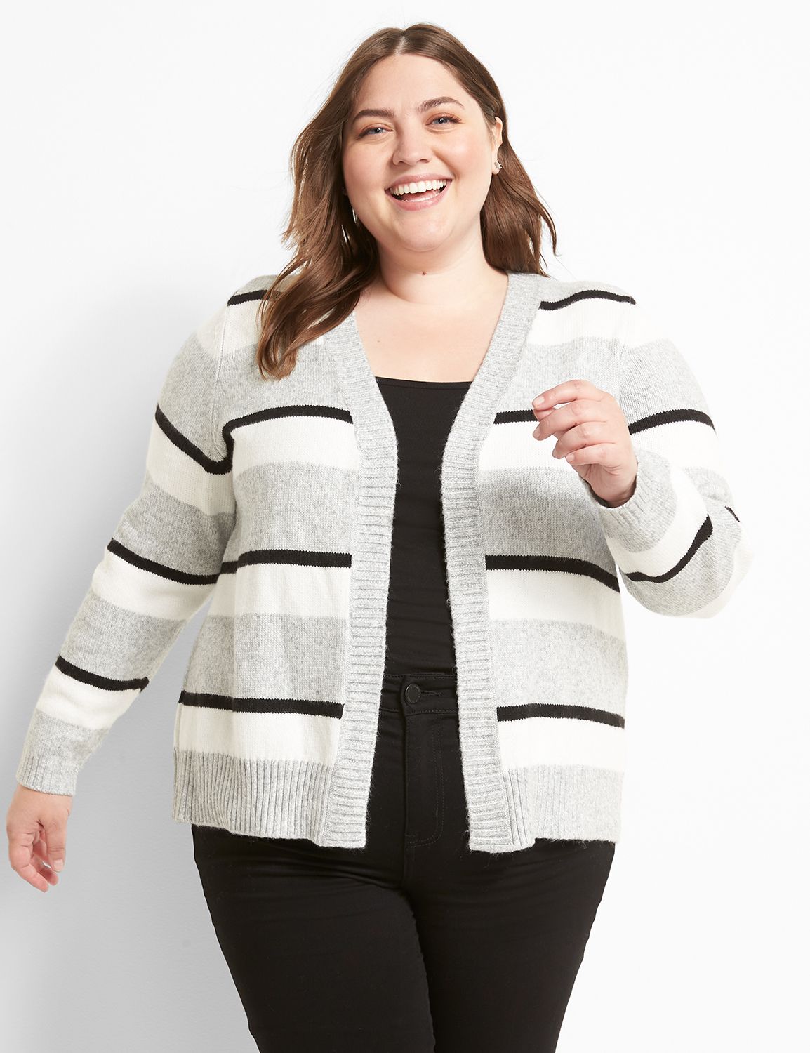 Striped Open Front Long Sleeve Cardigan main image 1