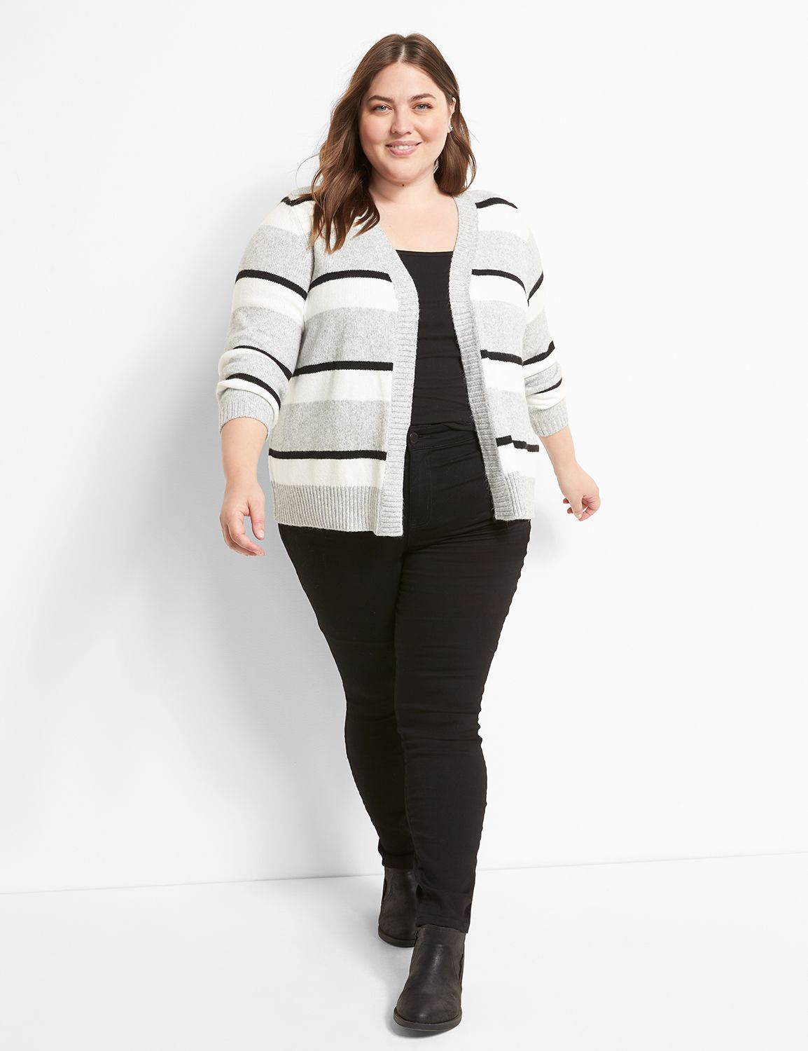 Open-Front Striped Cardigan