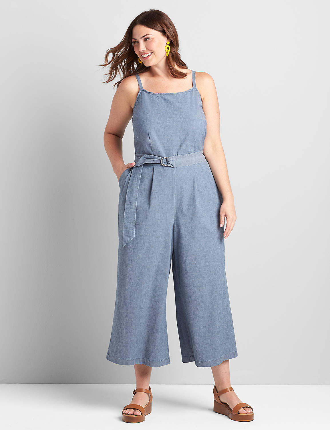 Chambray Cami Cropped Wide-Leg Jumpsuit Product Image 1