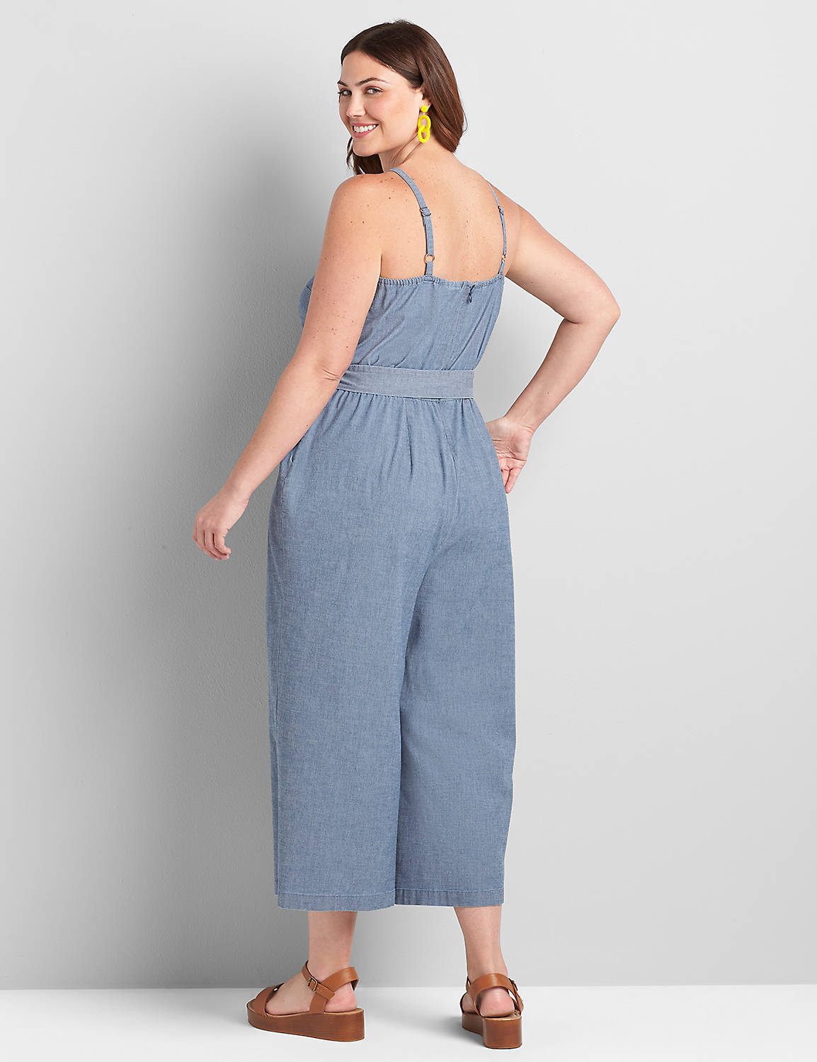 Chambray Cami Cropped Wide-Leg Jumpsuit Product Image 2