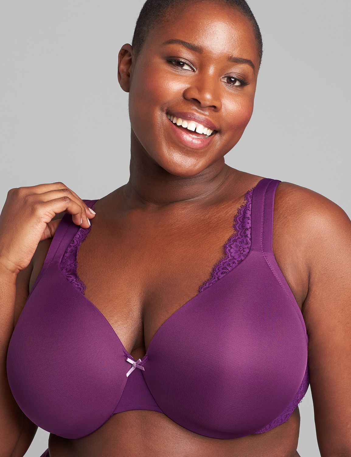 Smooth Lightly Lined Full Coverage Bra with Lace Trim | LaneBryant