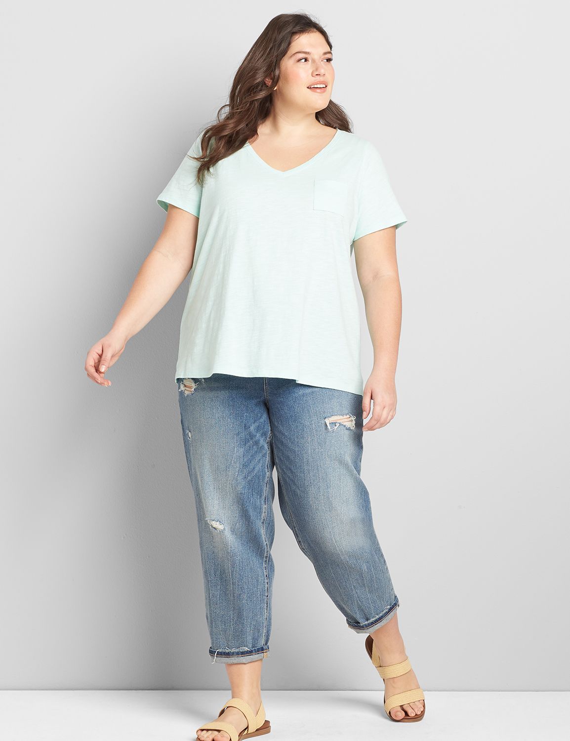 Short Sleeve Vneck Pocket Tee 1120030 copy of 1118548:PANTONE Blue Tint:10/12 Product Image 3