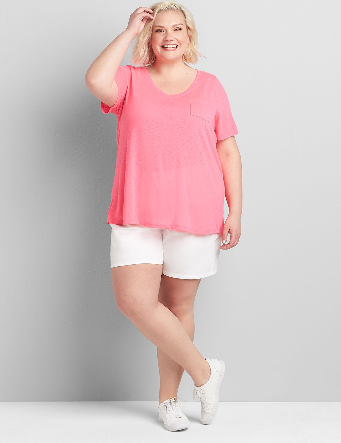 Short Sleeve Vneck Pocket Tee 1122848 copy of 1118548:PANTONE Knockout Pink:10/12 Product Image 3