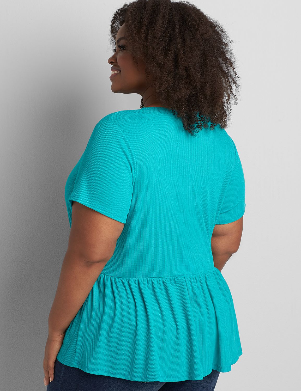 Short Sleeve V Neck Mix Panel Swing Tee Pointelle 1118839 copy of 1118836:PANTONE Navigate:18/20 Product Image 2