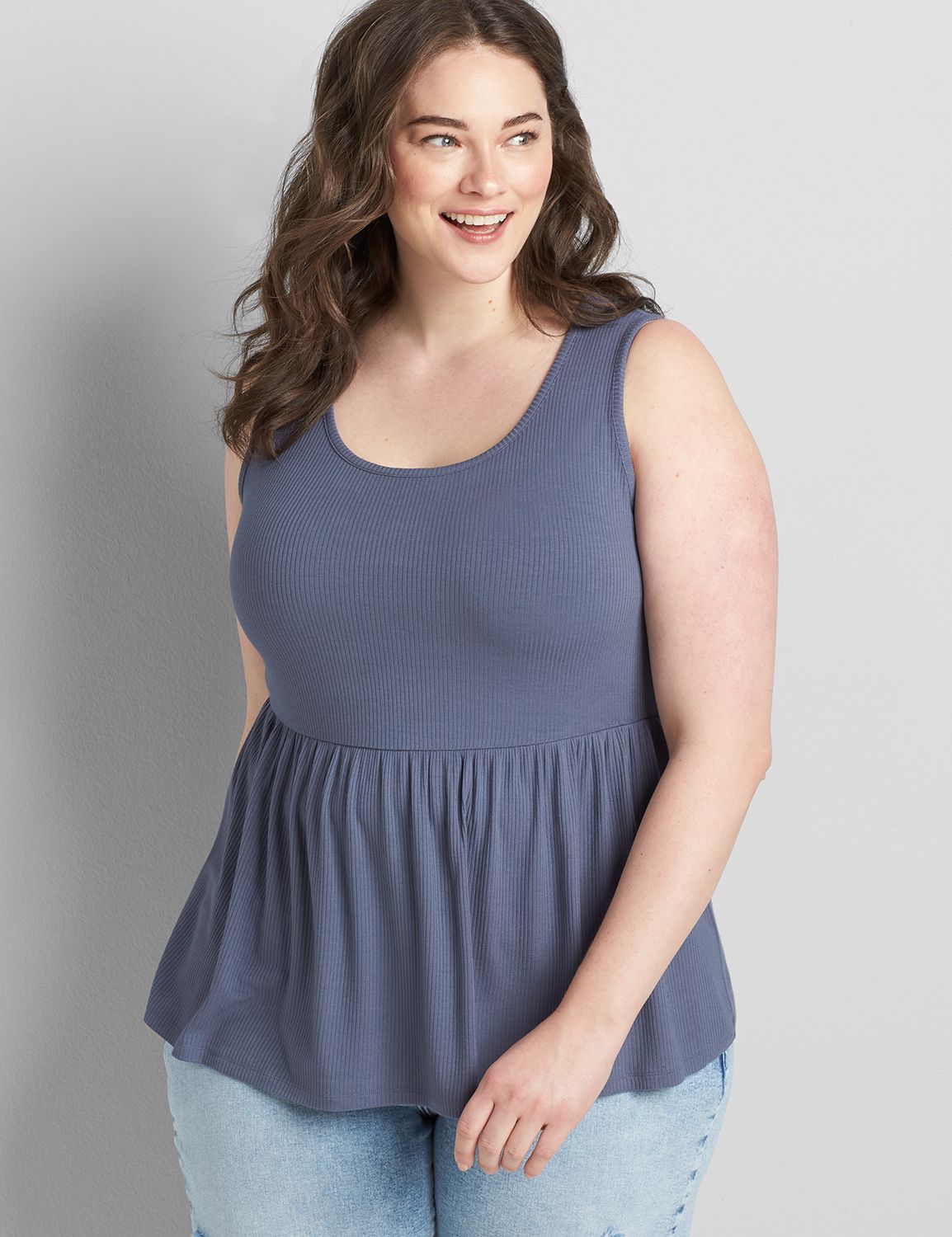 Ribbed Scoop-Neck Babydoll Swing Tank Product Image 1