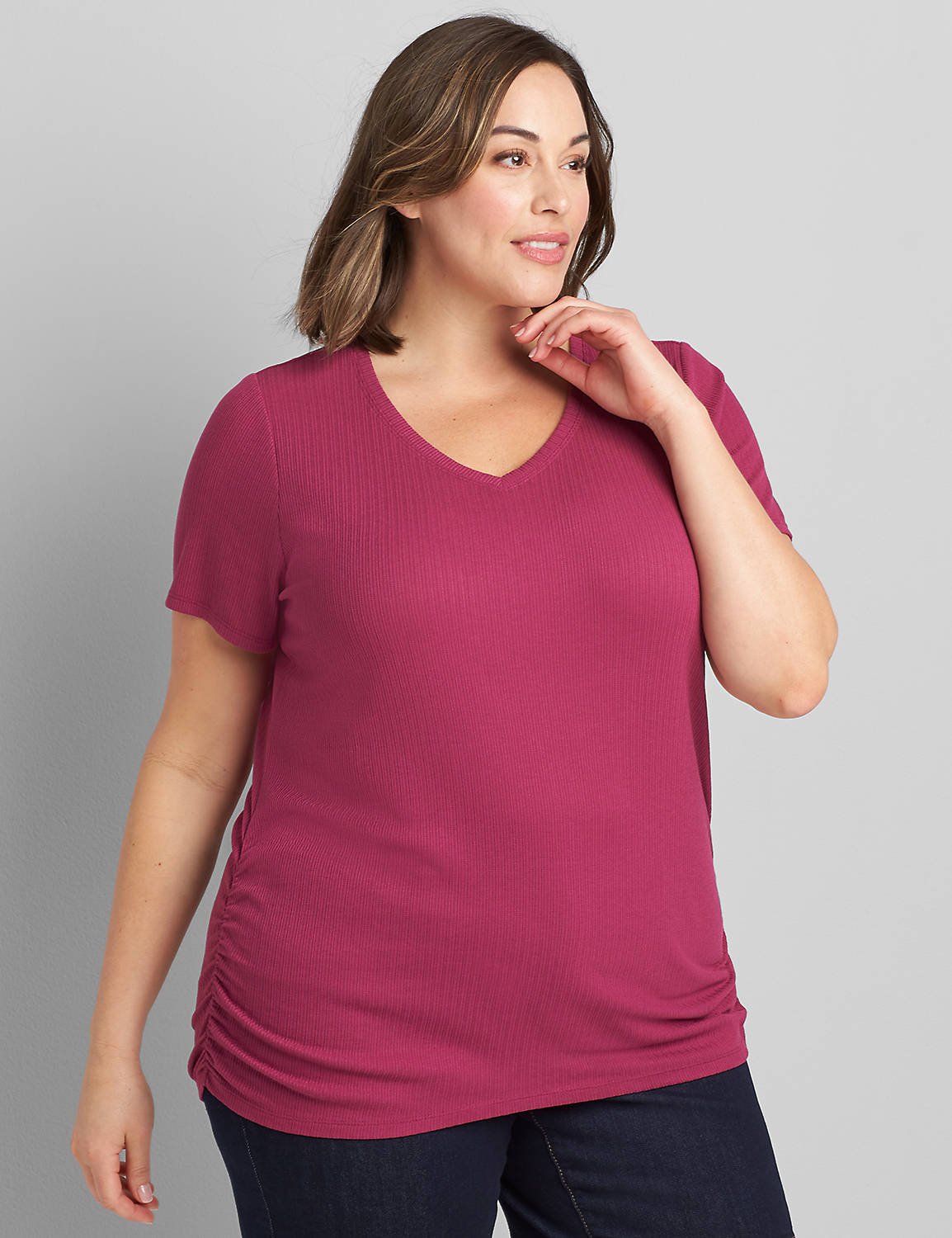 Pointelle Ruched Side Tee Product Image 1