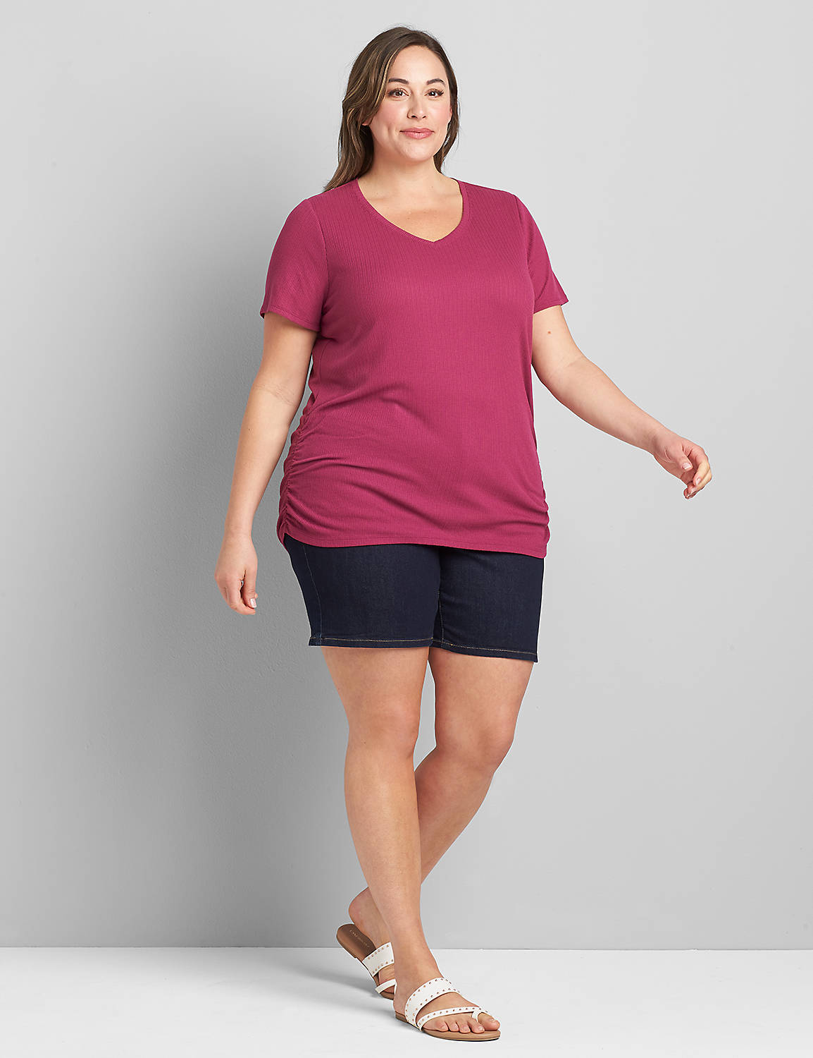 Pointelle Ruched Side Tee Product Image 3