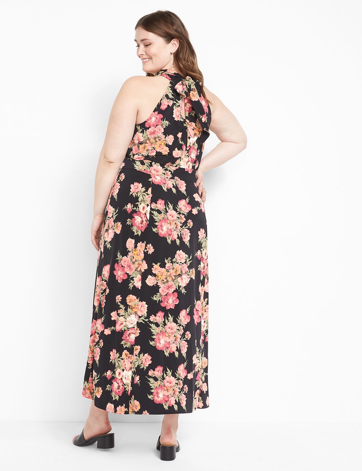Halter self tie hollow out v neck maxi dress