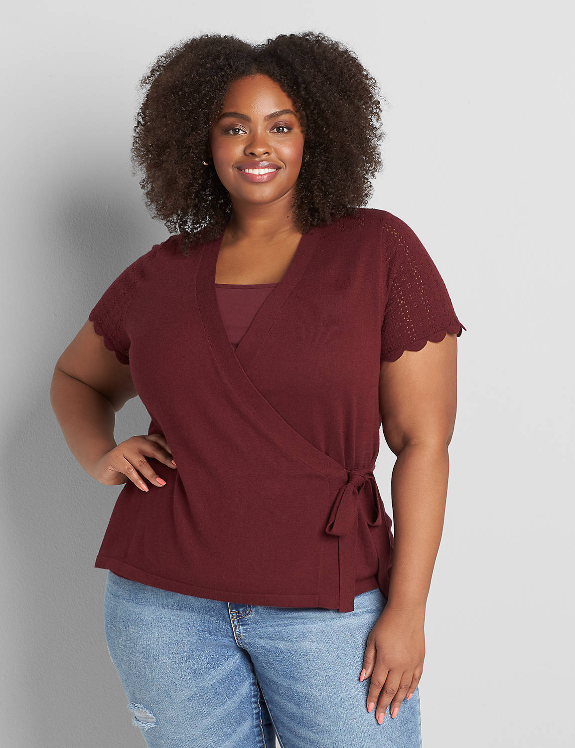 V-Neck Pointelle Surplice Pullover Product Image 1