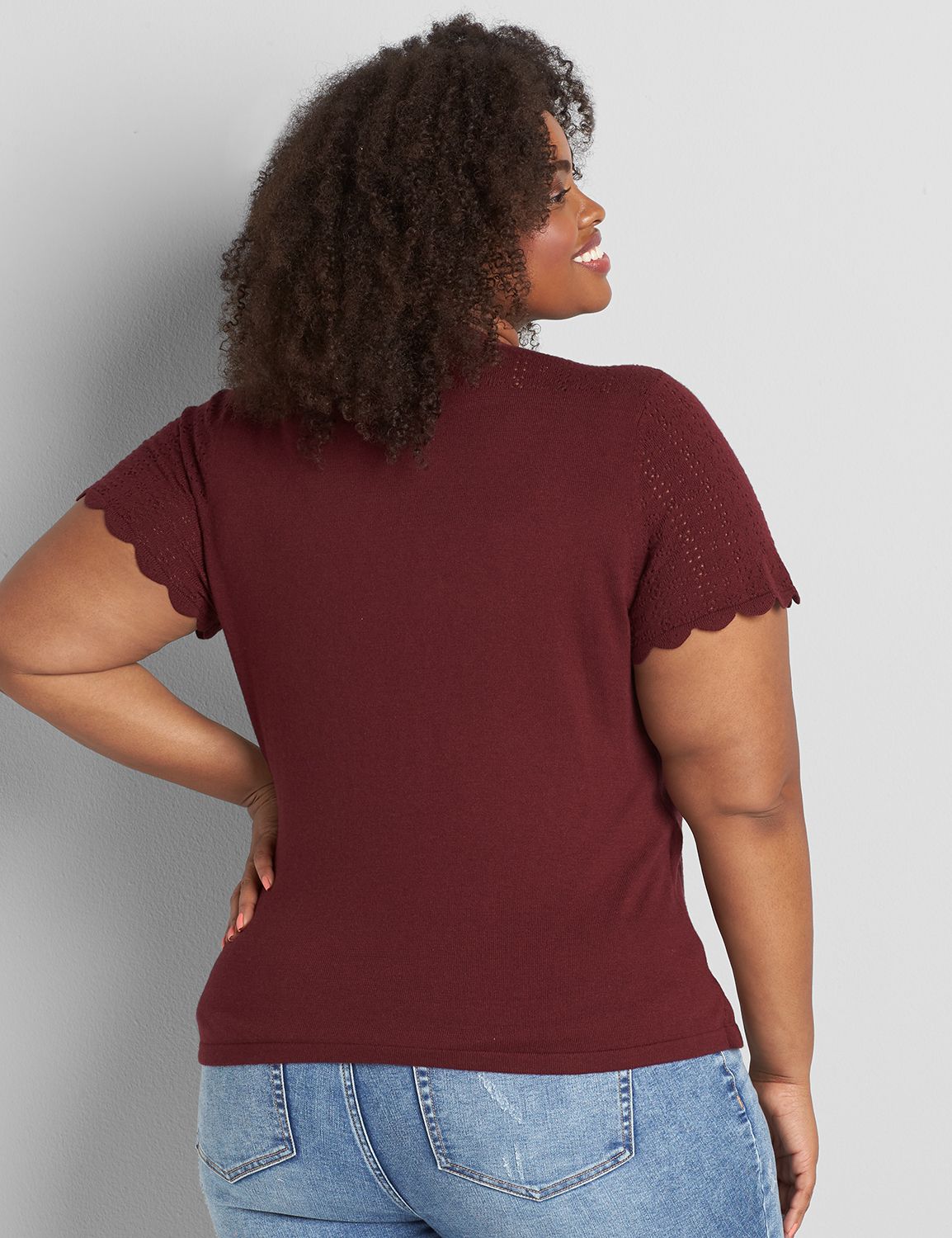 V-Neck Pointelle Surplice Pullover Product Image 2