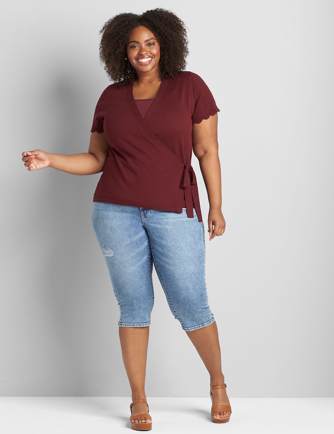 V-Neck Pointelle Surplice Pullover Product Image 3