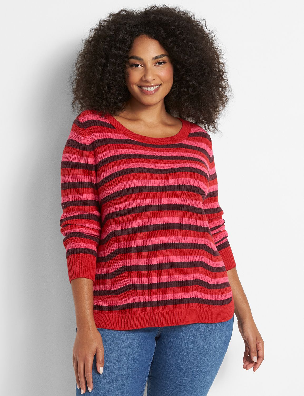Long Sleeve Open Crew Neck Curved Hem Pullover 1121039:PANTONE Haute Red:10/12 Product Image 1