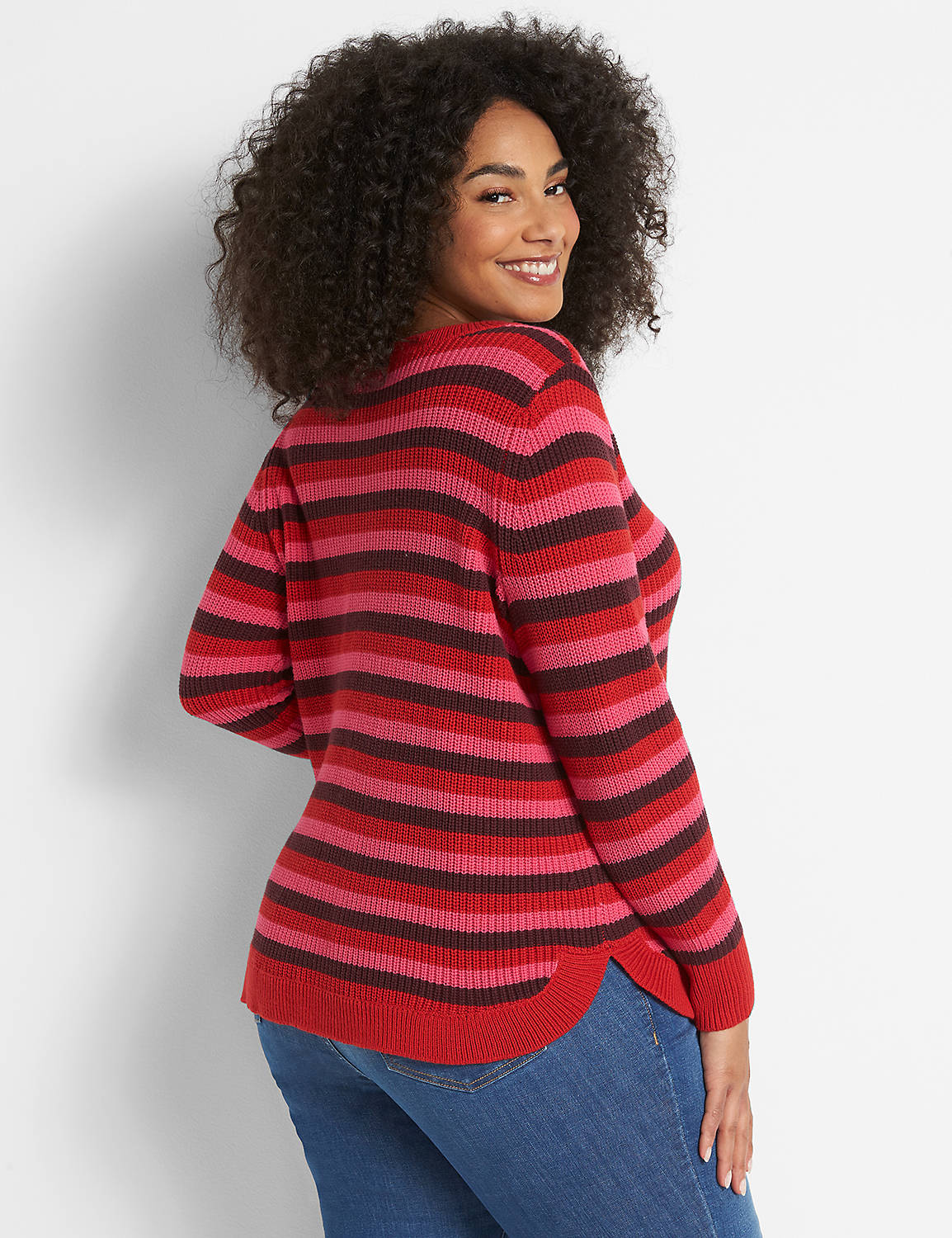 Long Sleeve Open Crew Neck Curved Hem Pullover 1121039:PANTONE Haute Red:10/12 Product Image 2