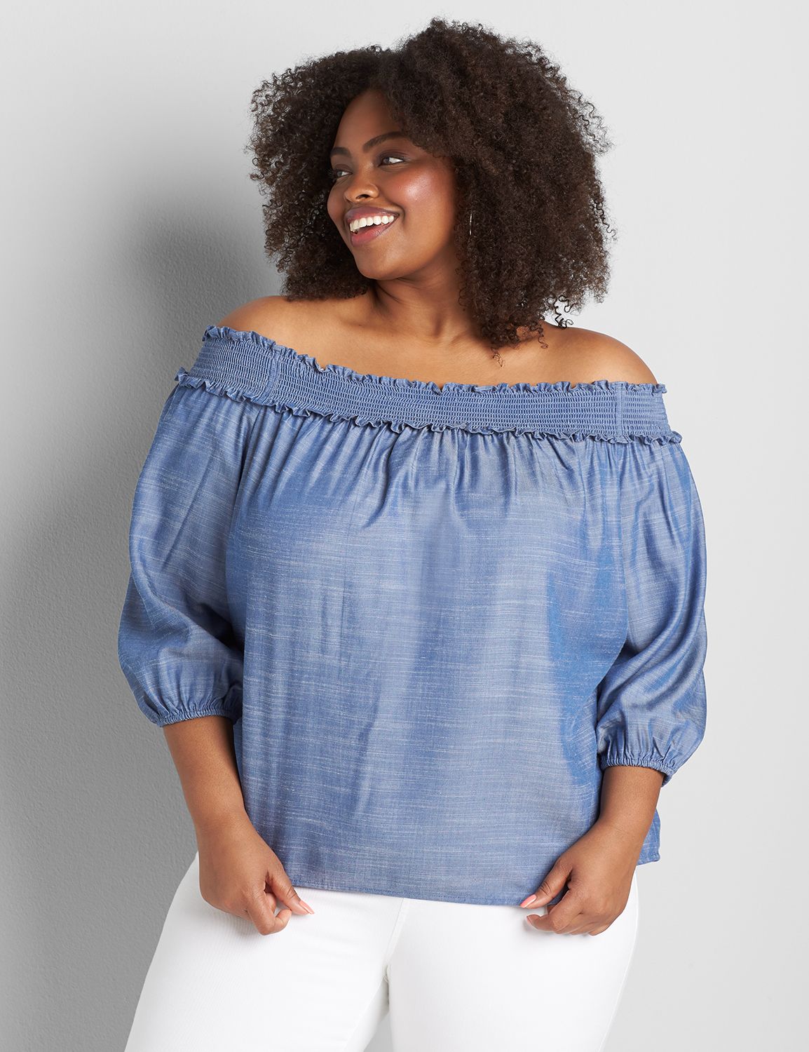 Chambray off 2024 the shoulder top