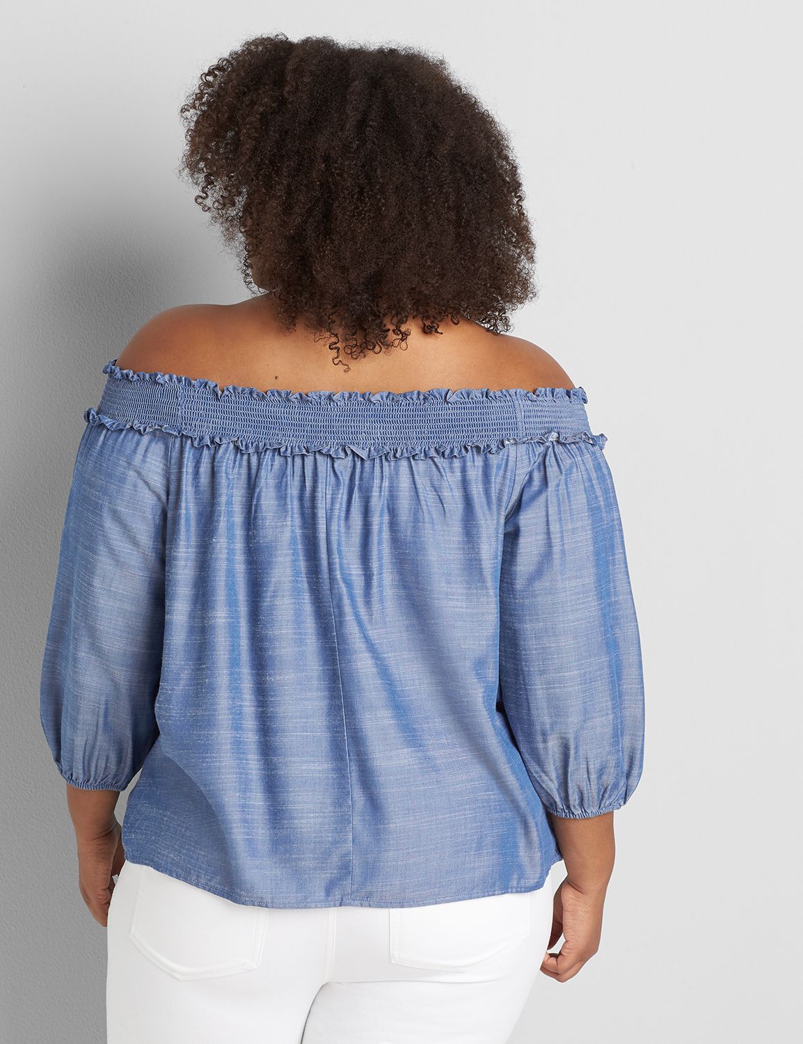 3/4 Sleeve Chambray Off-the-Shoulder Top Product Image 2