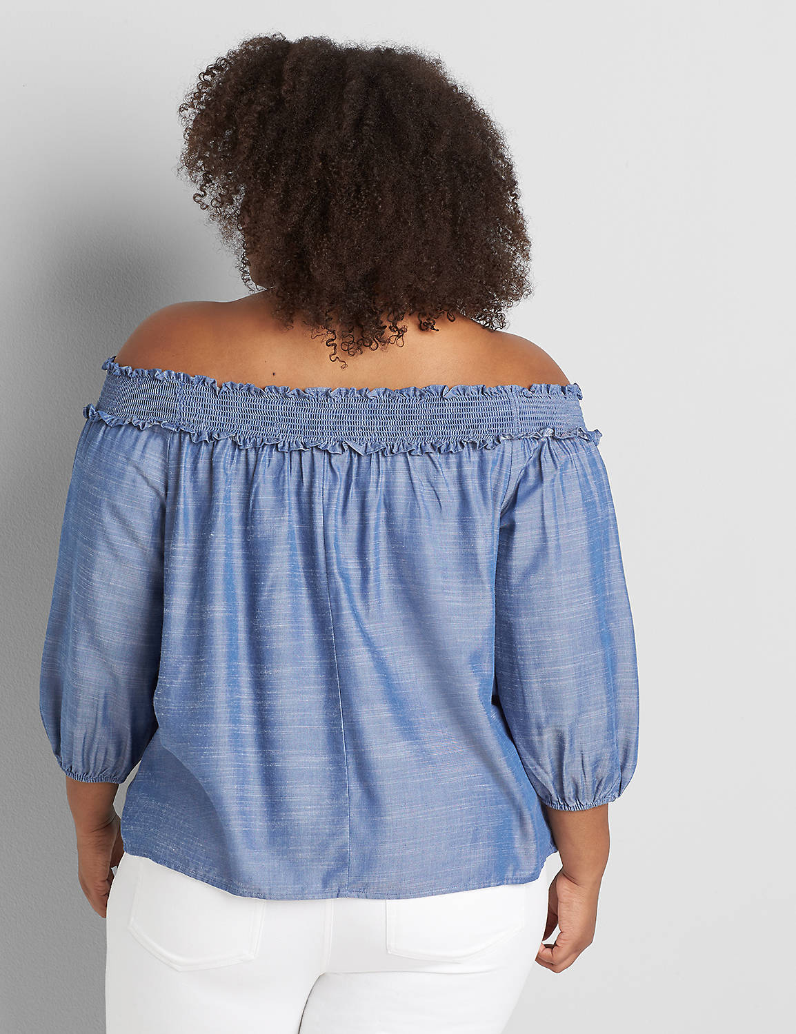 3/4 Sleeve Chambray Off-the-Shoulder Top Product Image 2