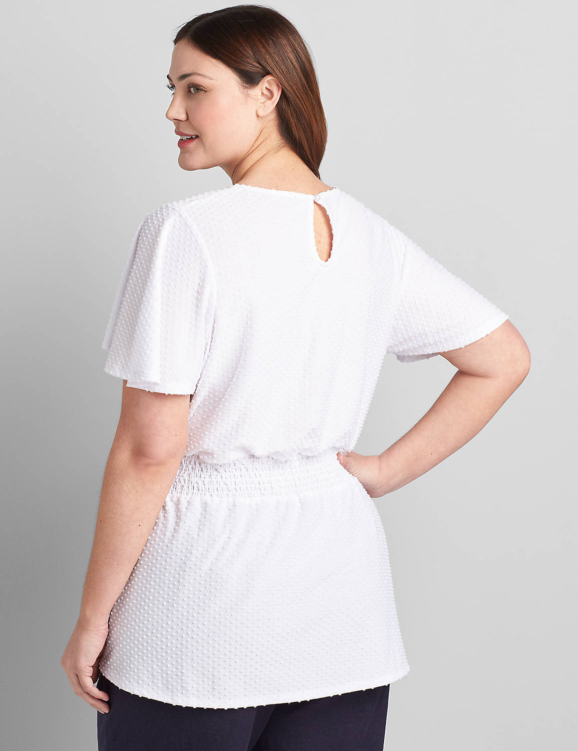 Short Sleeve Crew Neck Top With Waist Smocking In Swiss Dot 1121277:Ascena White:14/16 Product Image 2