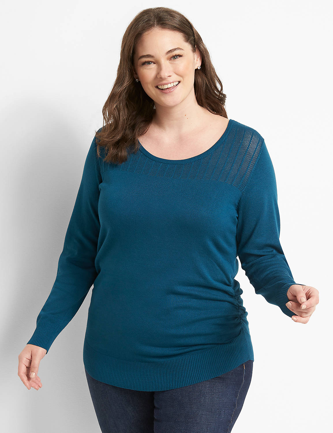 Ruched-Side Sweater - Pointelle Product Image 1