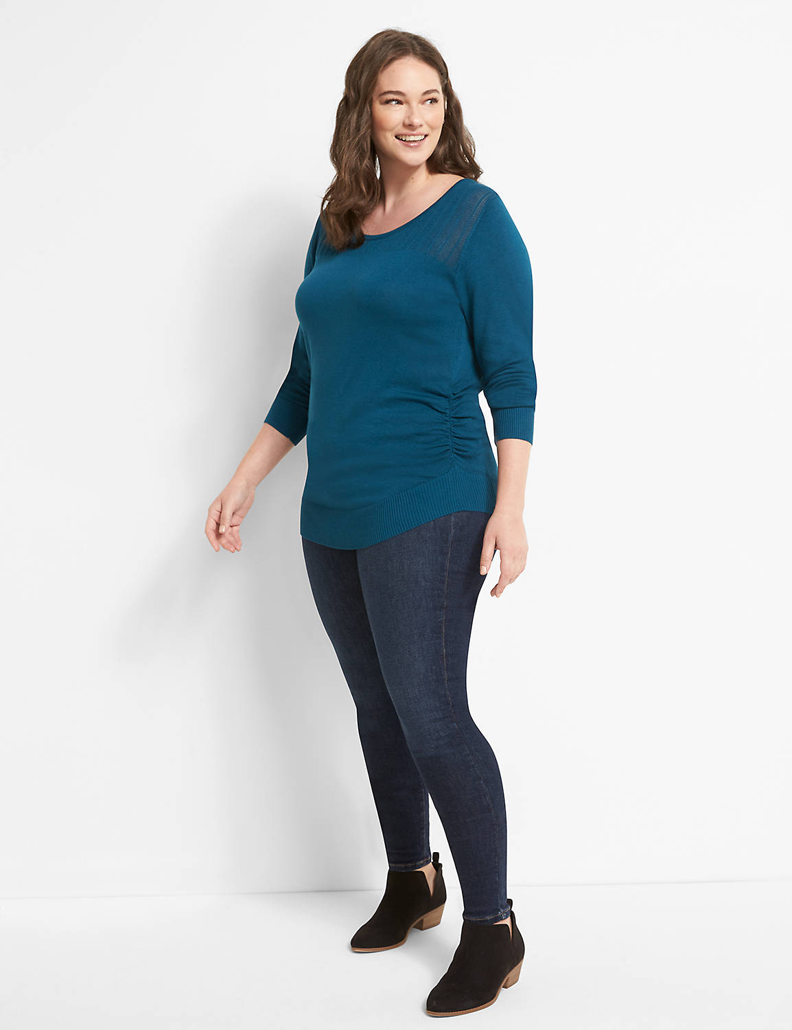 Ruched-Side Sweater - Pointelle Product Image 3