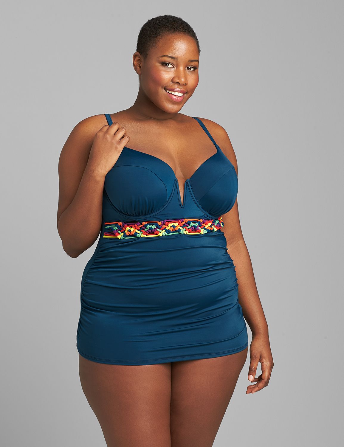 Lane Bryant Cacique Blue Rainbow Macrame Fitted Underwire Tankini