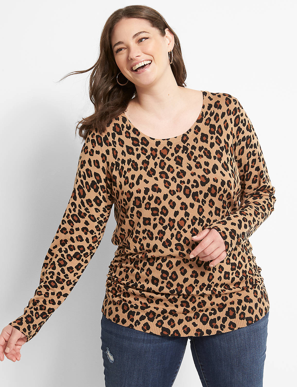 Ruched-Side Sweater - Leopard Product Image 1