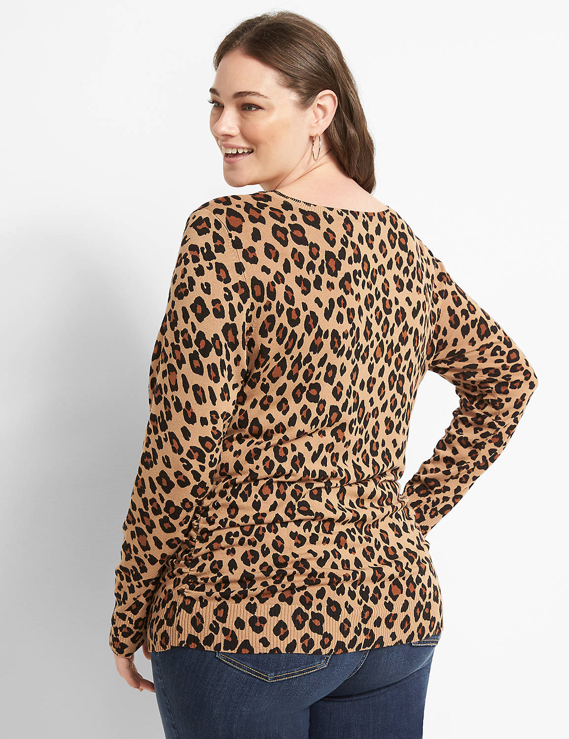 Ruched-Side Sweater - Leopard Product Image 2