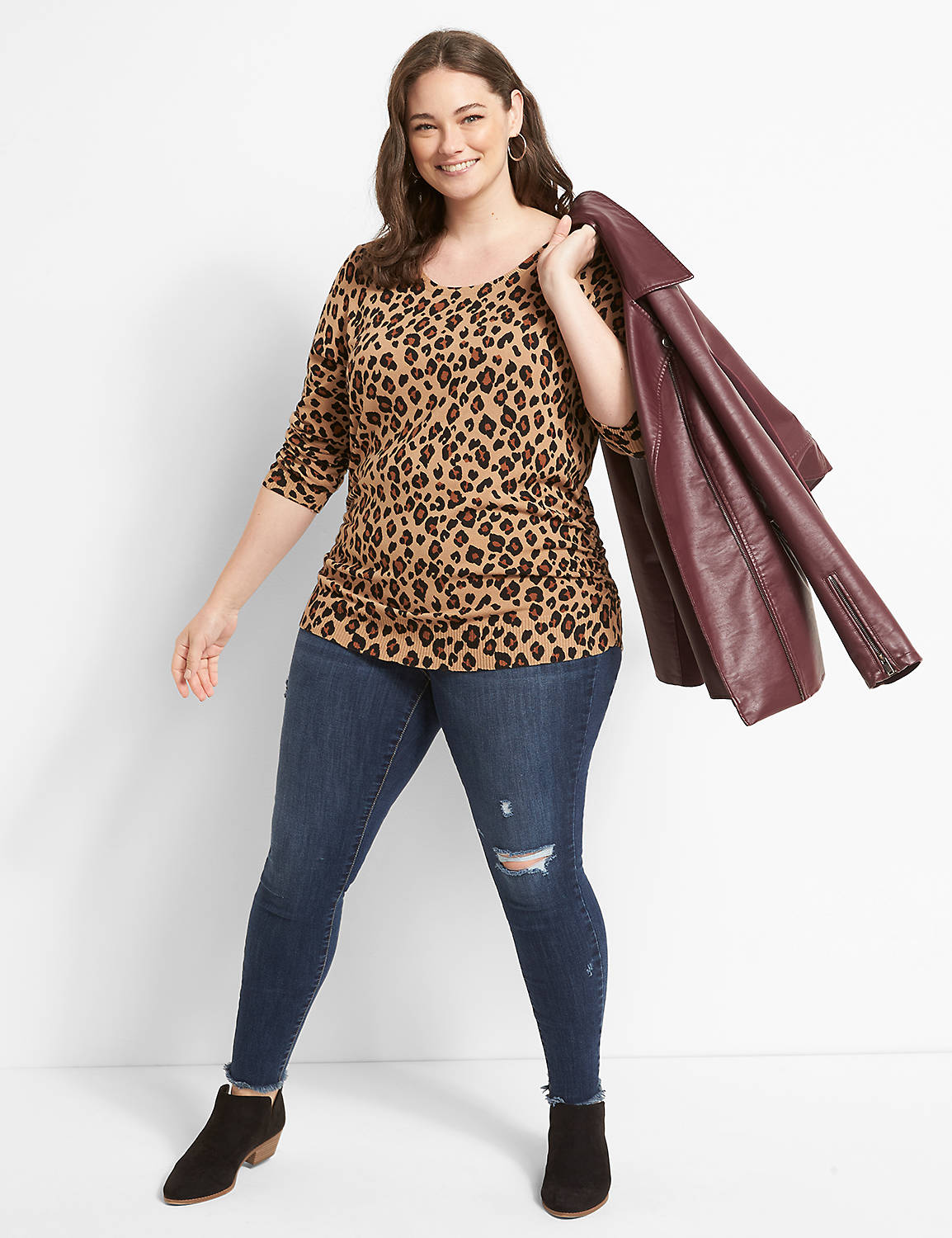 Ruched-Side Sweater - Leopard Product Image 3