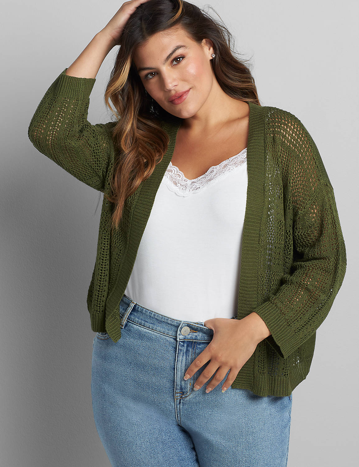 Open-Front Pointelle Cardigan Product Image 1