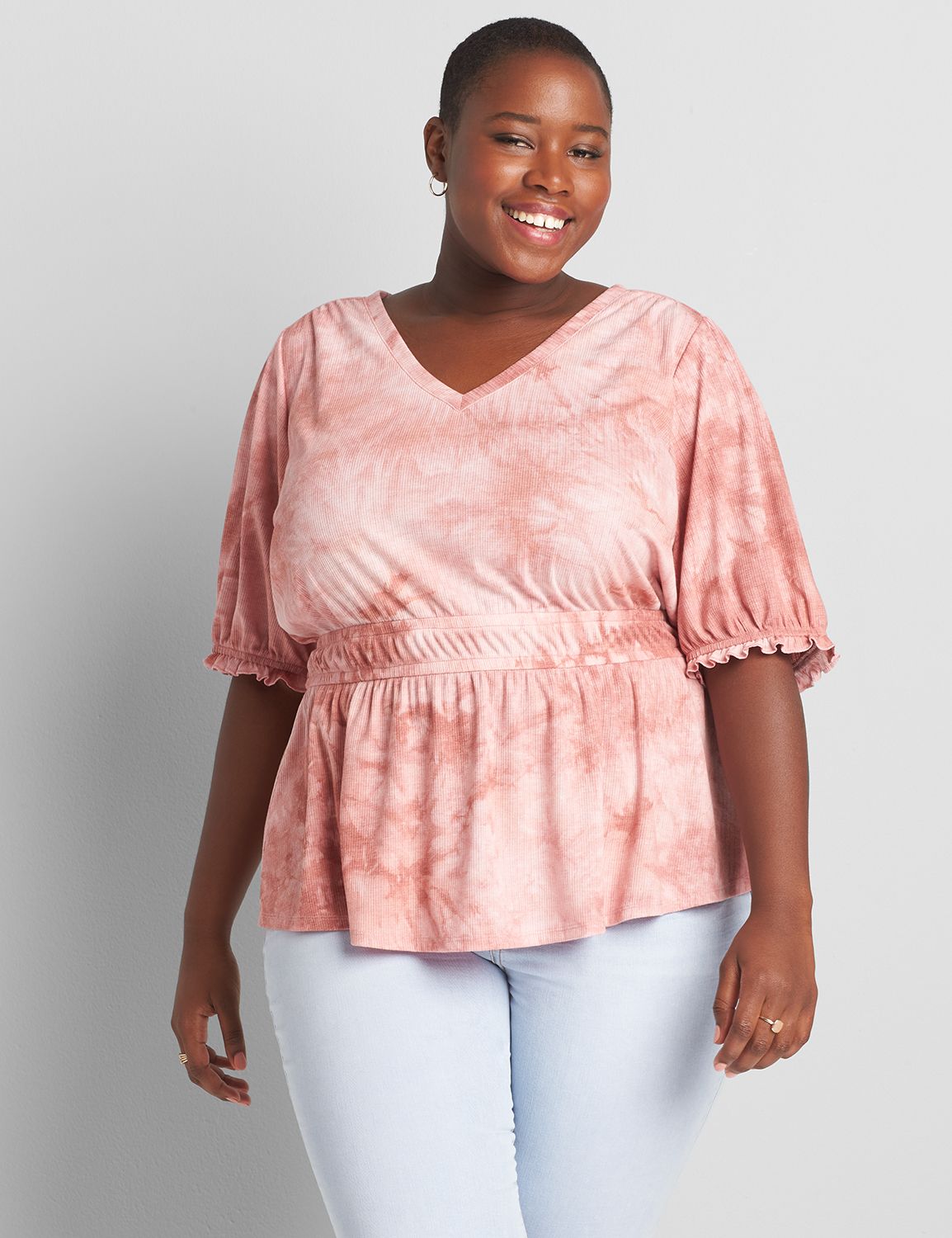 Short Puff Sleeve Peplum Top Product Image 1